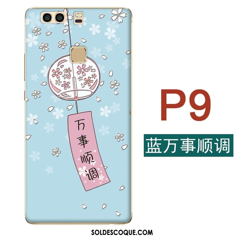 Coque Huawei P9 Petit Art Fluide Doux Bleu Fleurs Housse Soldes