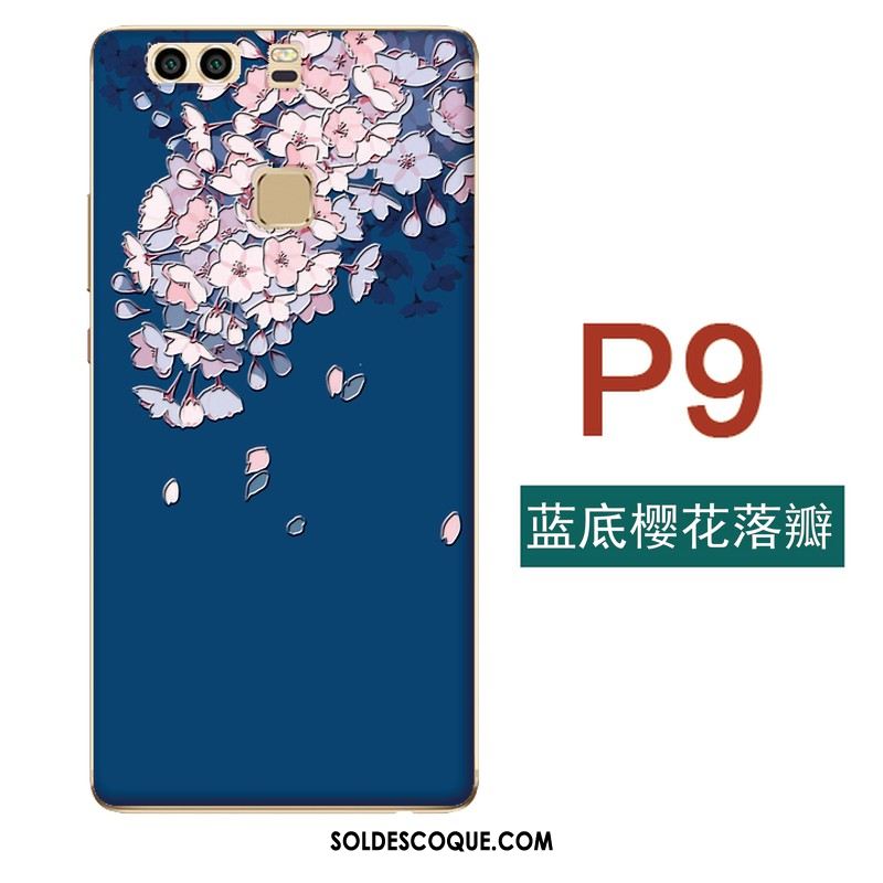 Coque Huawei P9 Petit Art Fluide Doux Bleu Fleurs Housse Soldes