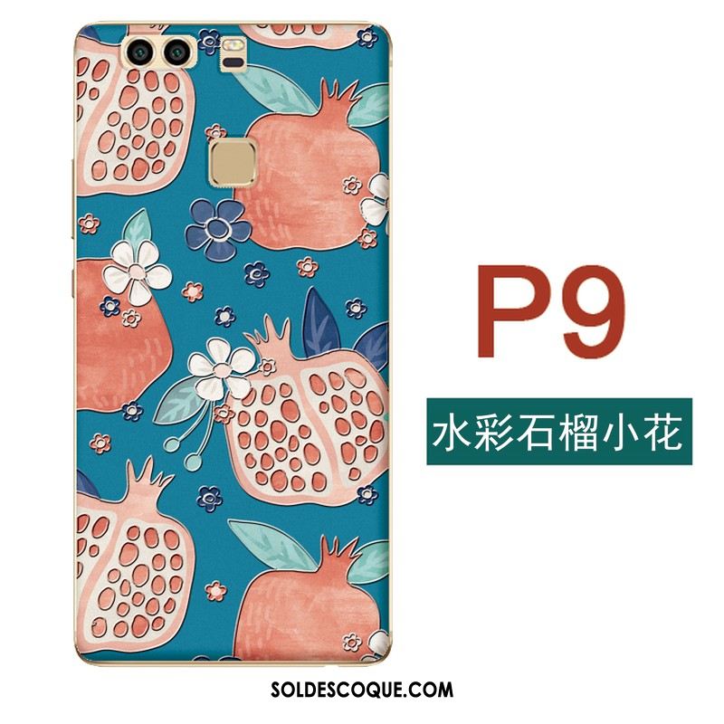 Coque Huawei P9 Petit Art Fluide Doux Bleu Fleurs Housse Soldes