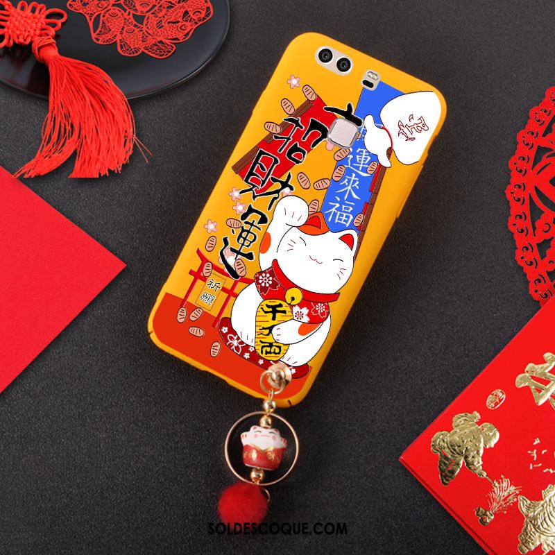 Coque Huawei P9 Plus Jaune Ornements Suspendus Délavé En Daim Chiens Rouge Pas Cher