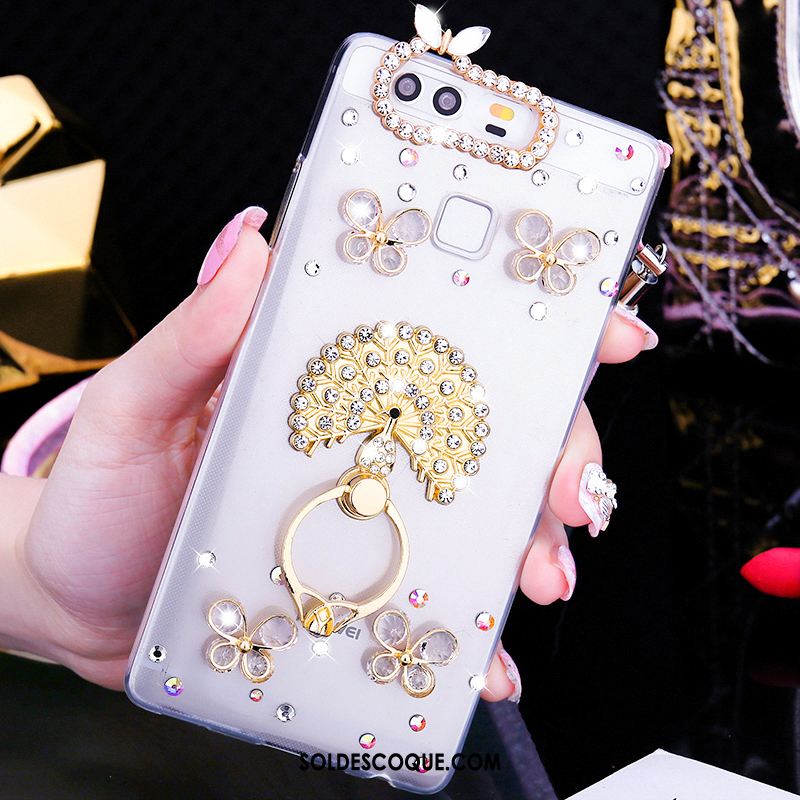 Coque Huawei P9 Plus Pu Strass Transparent Étui Fluide Doux Pas Cher