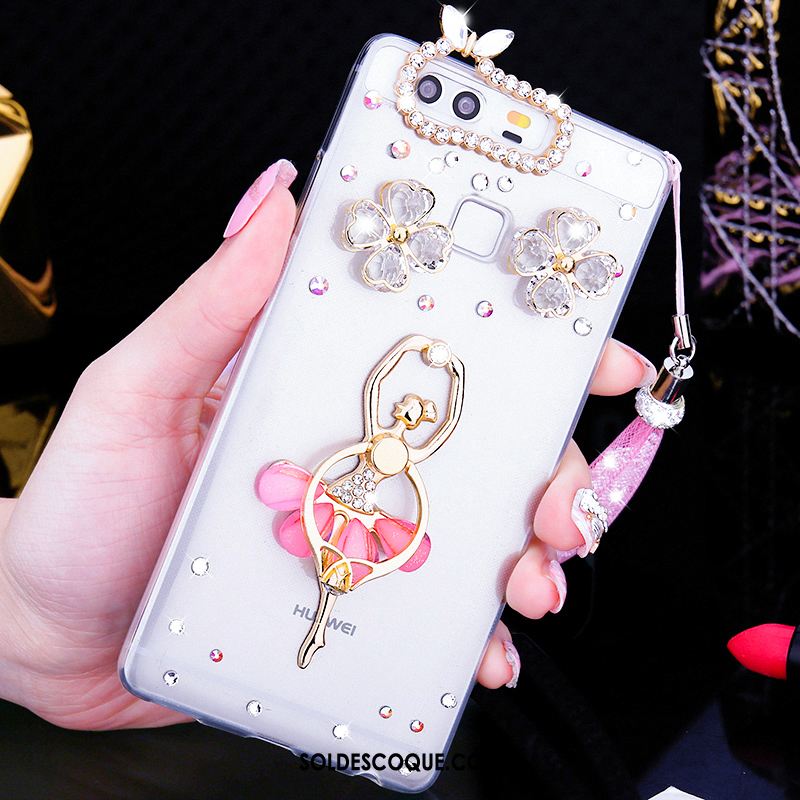 Coque Huawei P9 Plus Pu Strass Transparent Étui Fluide Doux Pas Cher