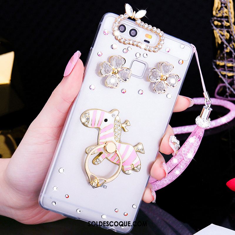 Coque Huawei P9 Plus Pu Strass Transparent Étui Fluide Doux Pas Cher