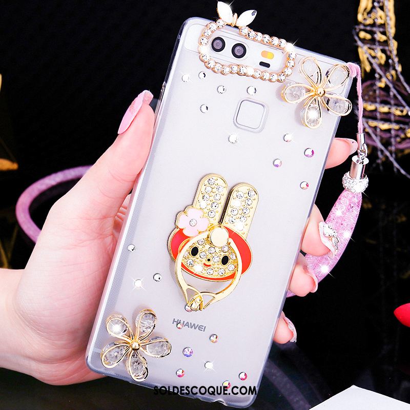 Coque Huawei P9 Plus Pu Strass Transparent Étui Fluide Doux Pas Cher