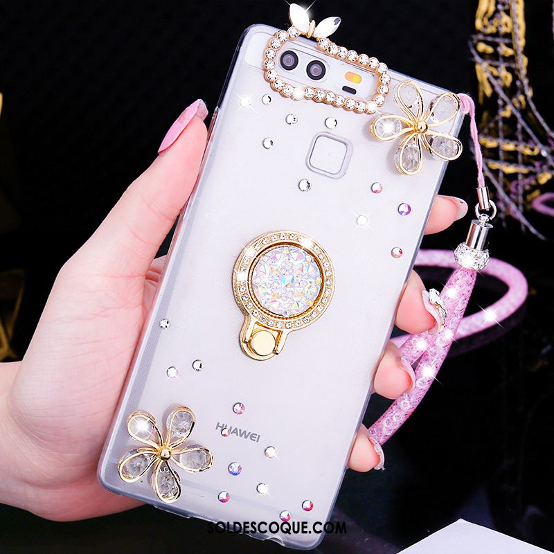 Coque Huawei P9 Plus Pu Strass Transparent Étui Fluide Doux Pas Cher