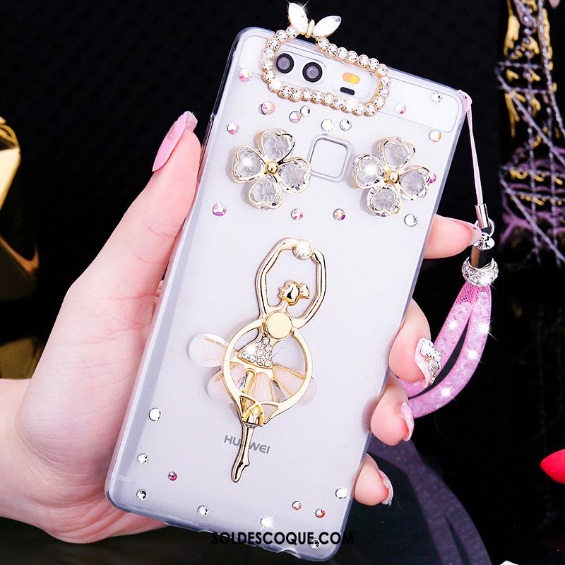 Coque Huawei P9 Plus Pu Strass Transparent Étui Fluide Doux Pas Cher