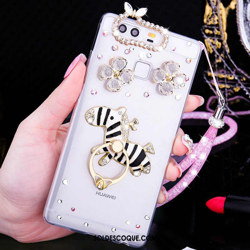 Coque Huawei P9 Plus Pu Strass Transparent Étui Fluide Doux Pas Cher