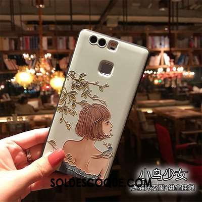 Coque Huawei P9 Téléphone Portable Gris Fluide Doux Silicone Gaufrage Pas Cher