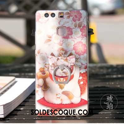 Coque Huawei P9 Téléphone Portable Rouge Silicone Chat Gaufrage France