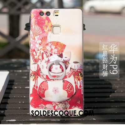 Coque Huawei P9 Téléphone Portable Rouge Silicone Chat Gaufrage France
