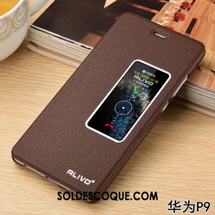 Coque Huawei P9 Étui En Cuir Protection Rouge Téléphone Portable Incassable Pas Cher