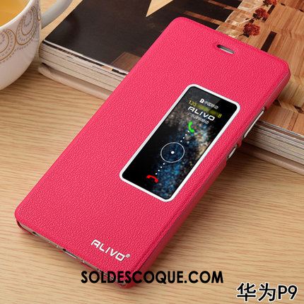 Coque Huawei P9 Étui En Cuir Protection Rouge Téléphone Portable Incassable Pas Cher