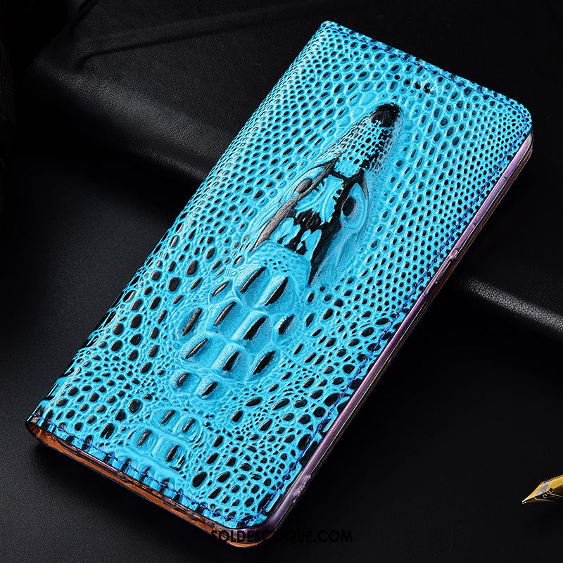 Coque Huawei Y5 2019 Étui Cuir Véritable Crocodile Protection Noir Housse En Ligne