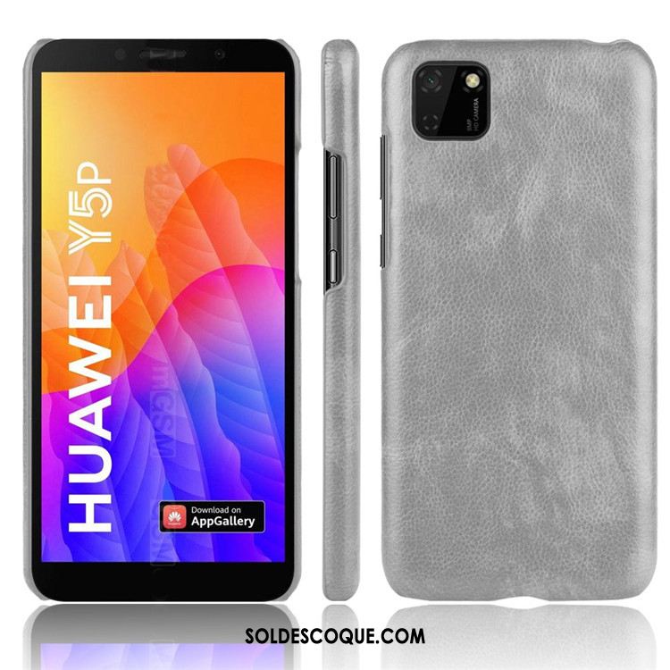 Coque Huawei Y5p Modèle Fleurie Noir Litchi Cuir Étui En Ligne