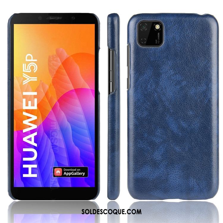 Coque Huawei Y5p Modèle Fleurie Noir Litchi Cuir Étui En Ligne