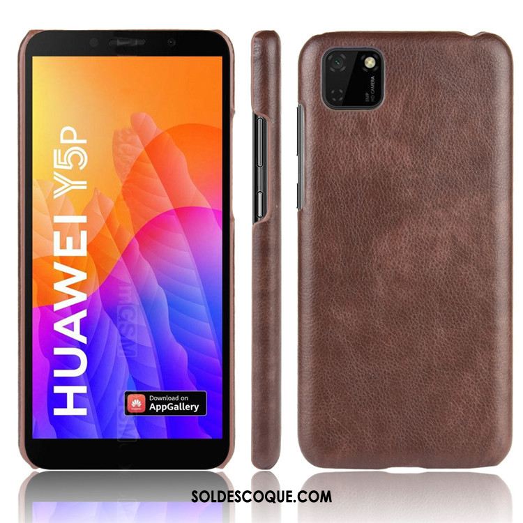 Coque Huawei Y5p Modèle Fleurie Noir Litchi Cuir Étui En Ligne