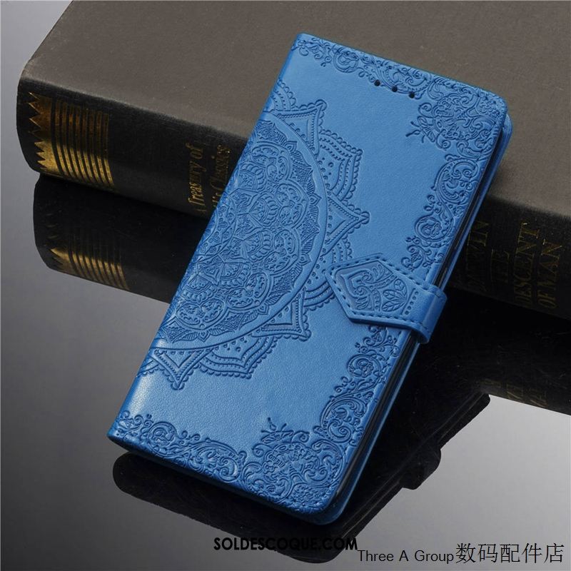 Coque Huawei Y6 2018 Gaufrage Carte Étui En Cuir Tout Compris Bleu Pas Cher