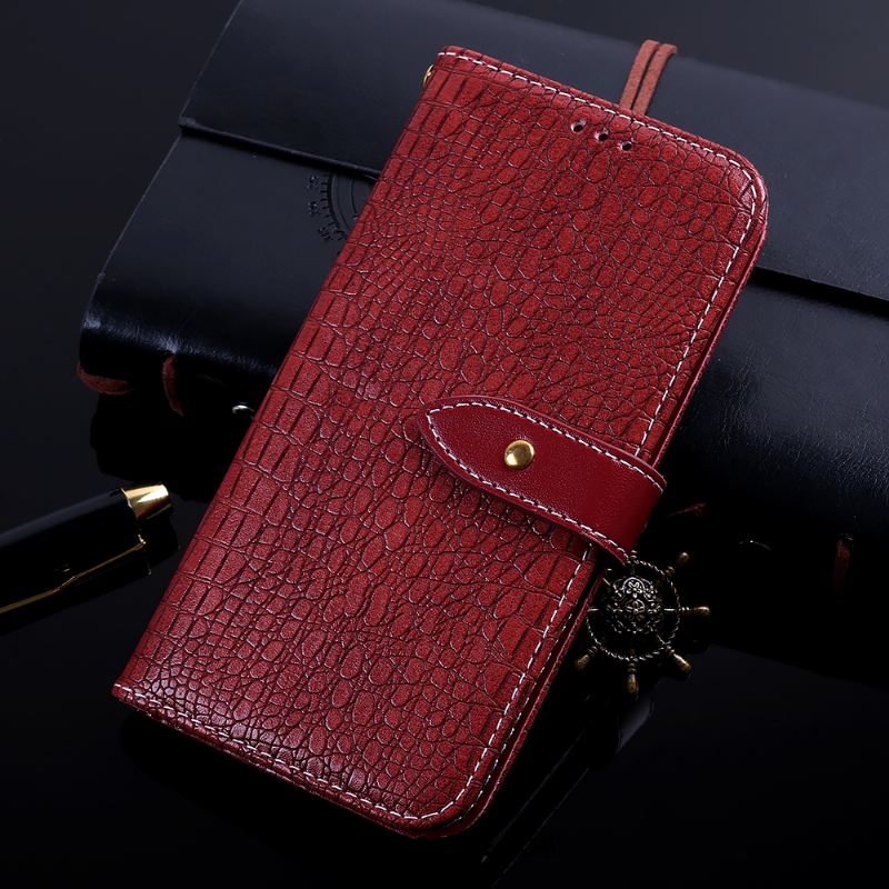 Coque Huawei Y6 2018 Mode Téléphone Portable Rouge Étui En Cuir Crocodile Modèle Pas Cher