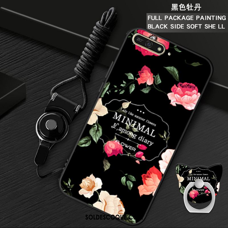 Coque Huawei Y6 2018 Protection Noir Anneau Étui Téléphone Portable Soldes