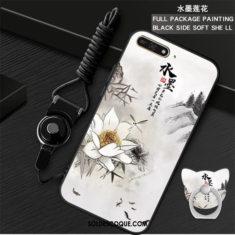 Coque Huawei Y6 2018 Protection Noir Anneau Étui Téléphone Portable Soldes