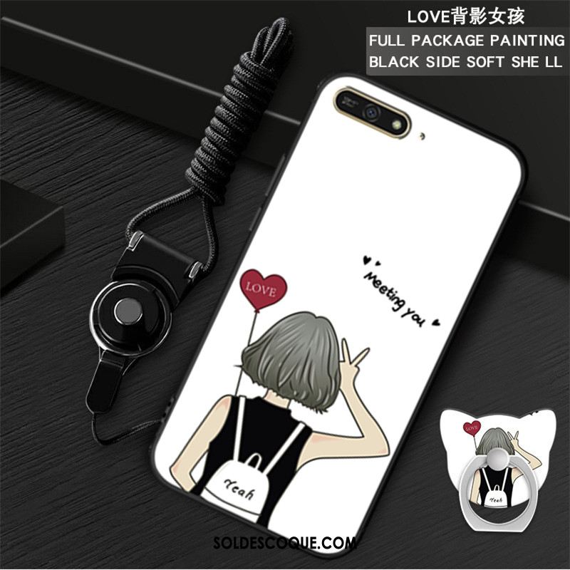 Coque Huawei Y6 2018 Protection Noir Anneau Étui Téléphone Portable Soldes