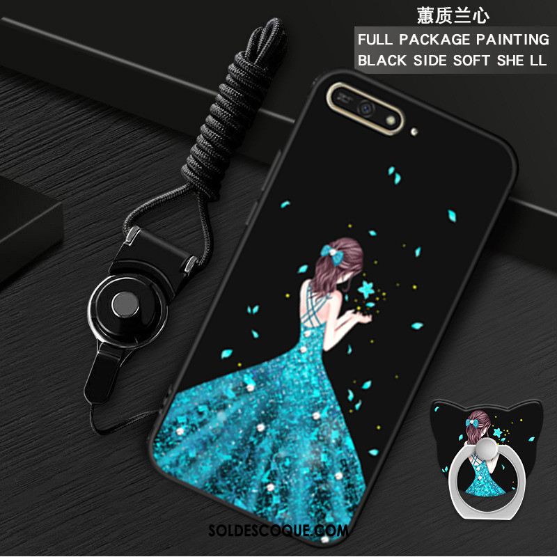 Coque Huawei Y6 2018 Protection Noir Anneau Étui Téléphone Portable Soldes