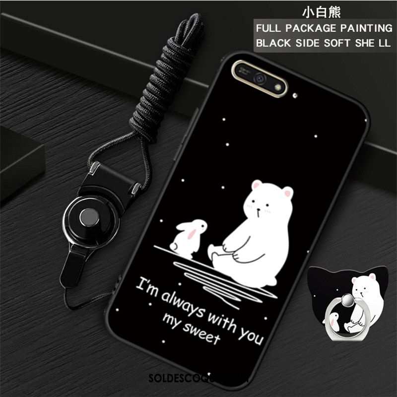 Coque Huawei Y6 2018 Protection Noir Anneau Étui Téléphone Portable Soldes