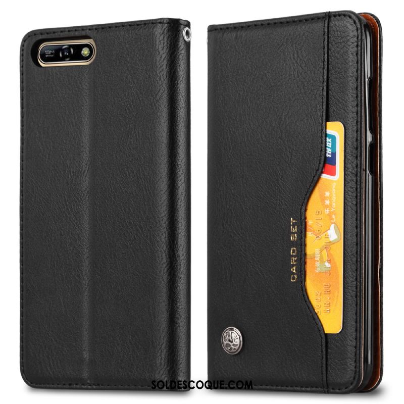 Coque Huawei Y6 2018 Protection Étui Business Vintage Étui En Cuir Soldes