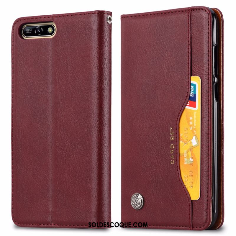 Coque Huawei Y6 2018 Protection Étui Business Vintage Étui En Cuir Soldes