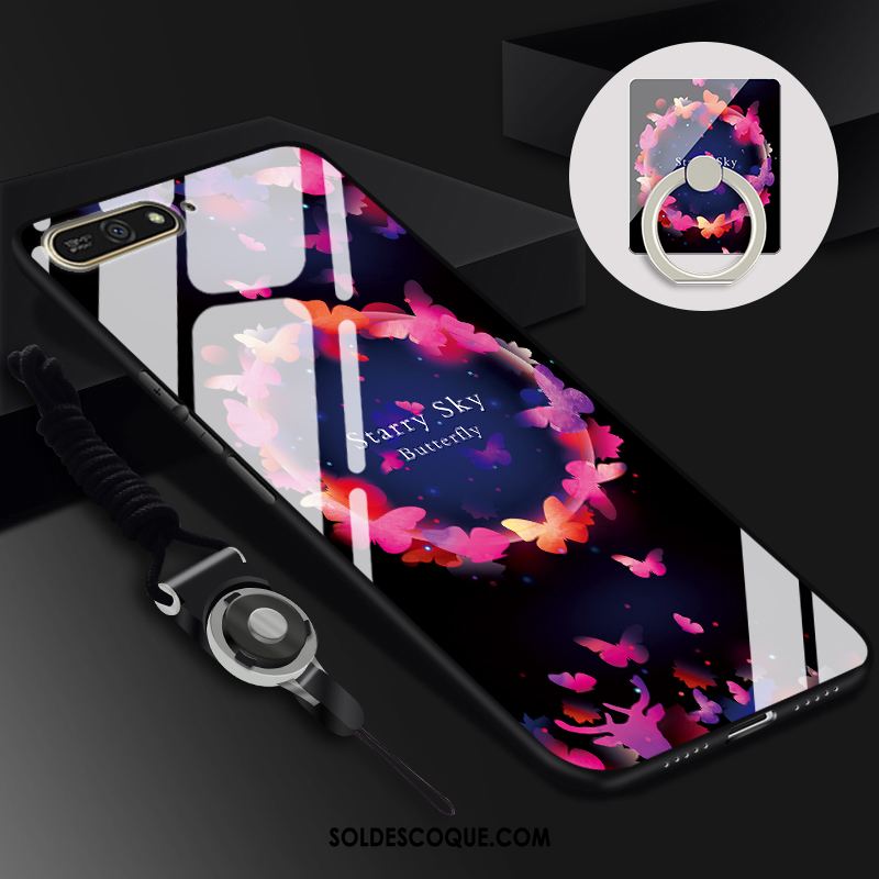 Coque Huawei Y6 2018 Verre Noir Tendance Étui Protection En Vente