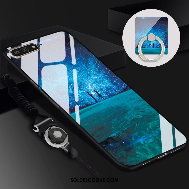 Coque Huawei Y6 2018 Verre Noir Tendance Étui Protection En Vente