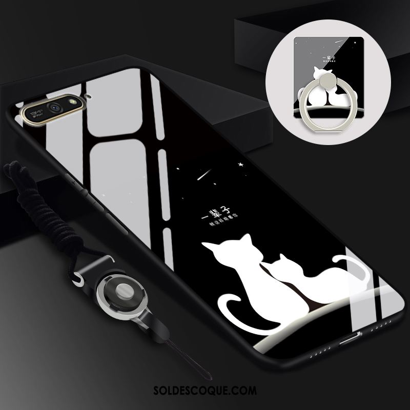 Coque Huawei Y6 2018 Verre Noir Tendance Étui Protection En Vente