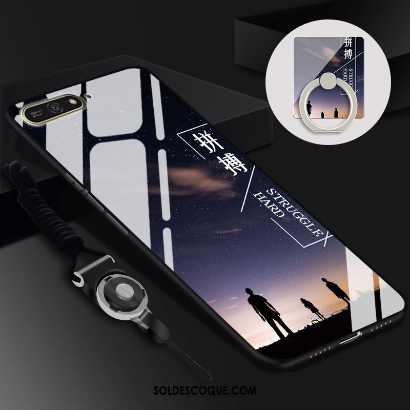 Coque Huawei Y6 2018 Verre Noir Tendance Étui Protection En Vente