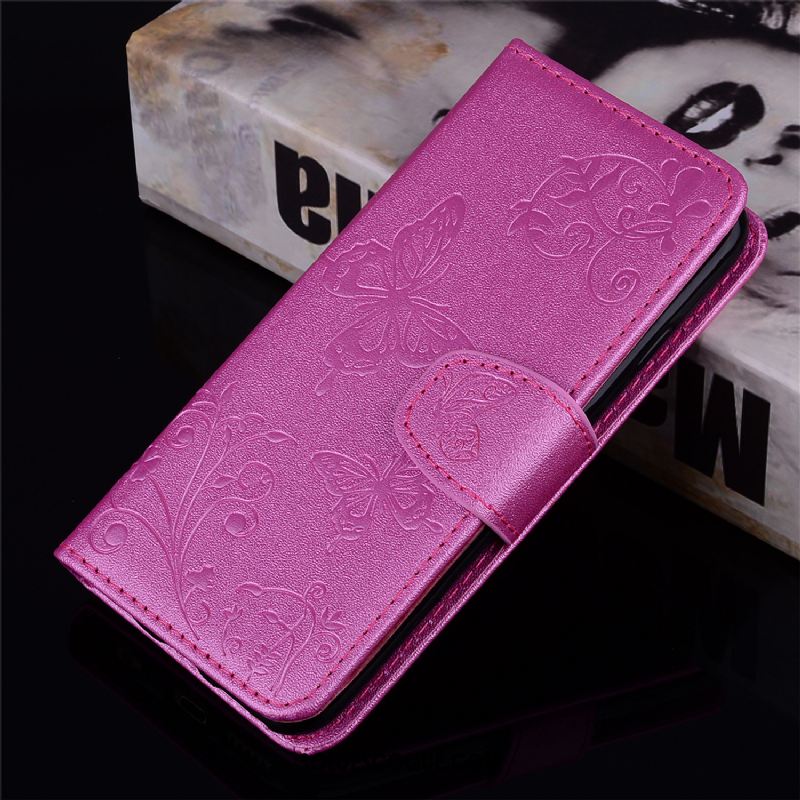 Coque Huawei Y6 2018 Étui En Cuir Fleurs De Papillons Tout Compris Téléphone Portable Carte En Ligne