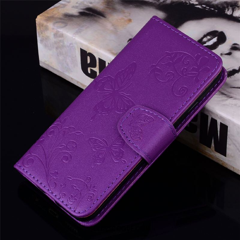 Coque Huawei Y6 2018 Étui En Cuir Fleurs De Papillons Tout Compris Téléphone Portable Carte En Ligne