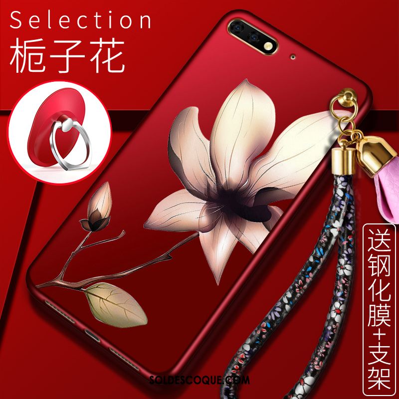 Coque Huawei Y6 2018 Étui Protection Fleurs Membrane Rouge En Vente