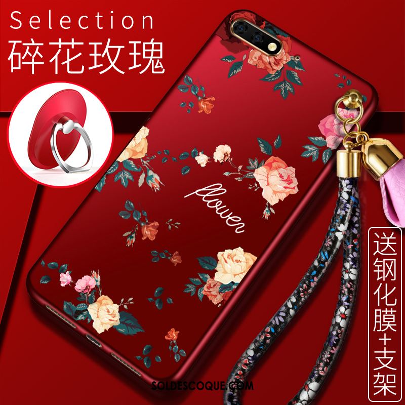 Coque Huawei Y6 2018 Étui Protection Fleurs Membrane Rouge En Vente