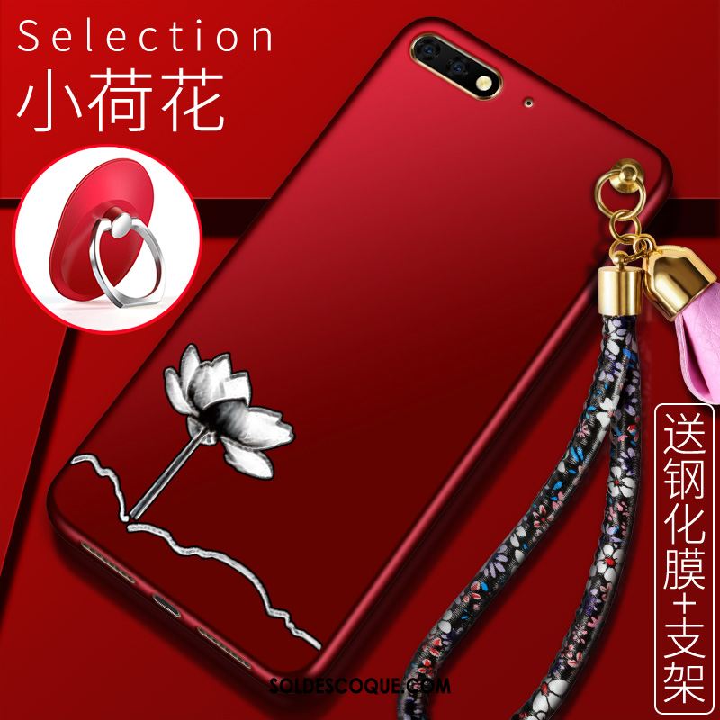 Coque Huawei Y6 2018 Étui Protection Fleurs Membrane Rouge En Vente