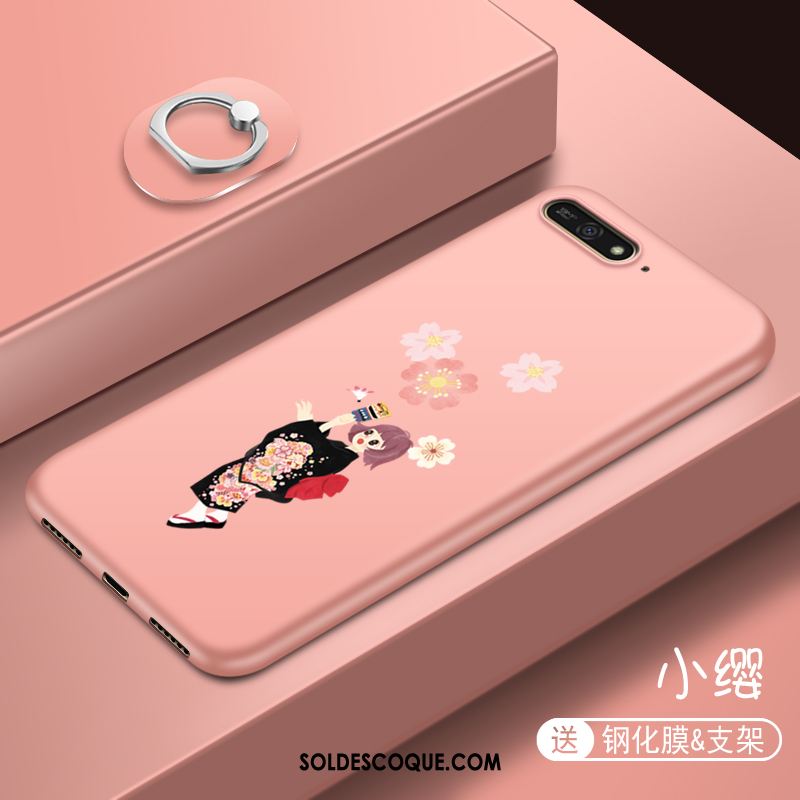 Coque Huawei Y6 2018 Étui Rose Fluide Doux Incassable Net Rouge Pas Cher