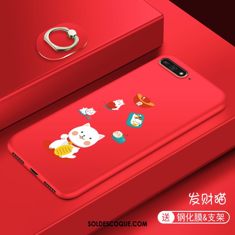 Coque Huawei Y6 2018 Étui Rose Fluide Doux Incassable Net Rouge Pas Cher
