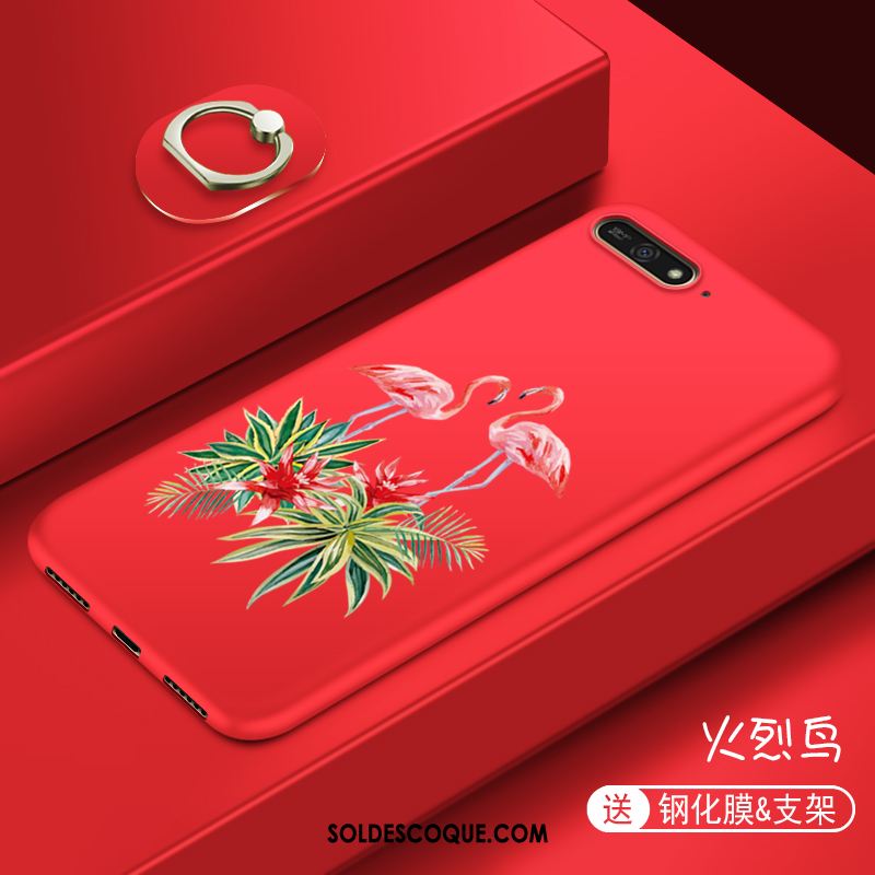 Coque Huawei Y6 2018 Étui Rose Fluide Doux Incassable Net Rouge Pas Cher