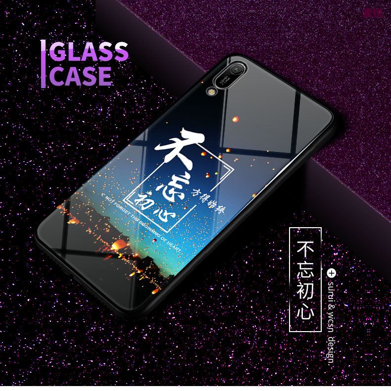 Coque Huawei Y6 2019 Bleu Délavé En Daim Verre Tempérer Dessin Animé Housse Soldes