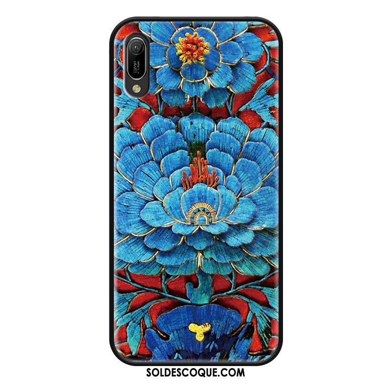 Coque Huawei Y6 2019 Incassable Bleu Ornements Suspendus Gaufrage Style Chinois Soldes