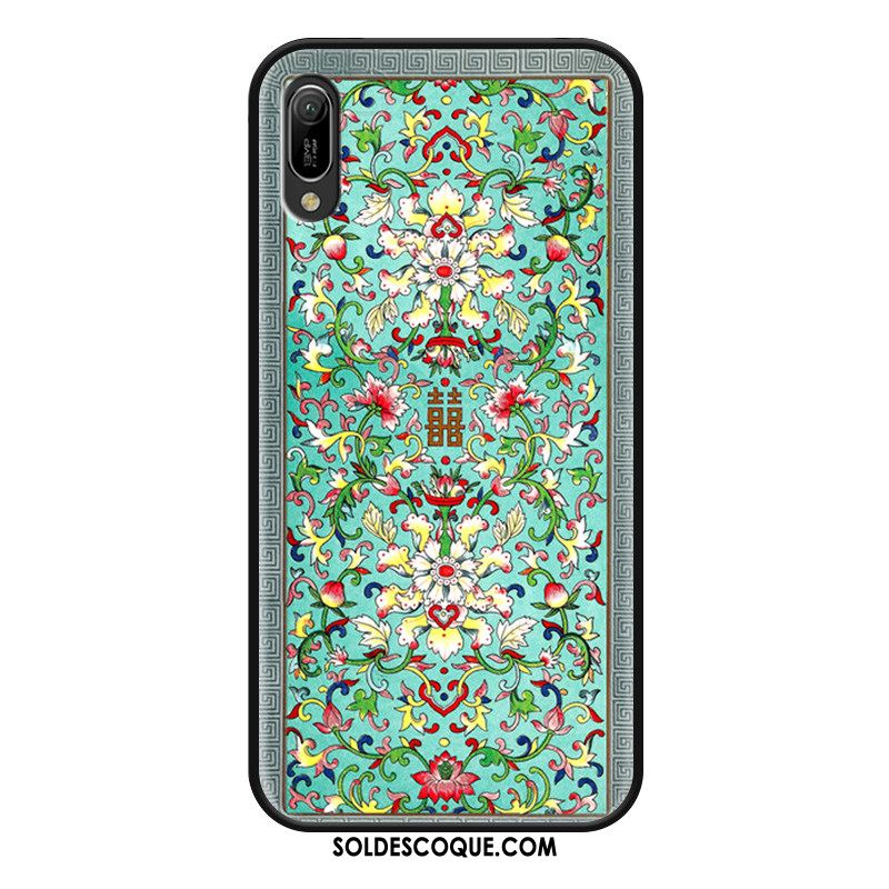 Coque Huawei Y6 2019 Incassable Bleu Ornements Suspendus Gaufrage Style Chinois Soldes