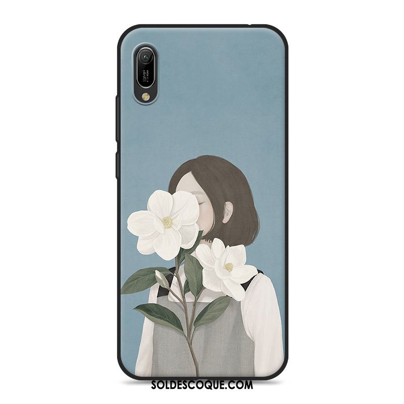 Coque Huawei Y6 2019 Téléphone Portable Bleu Art Petit Frais Pas Cher