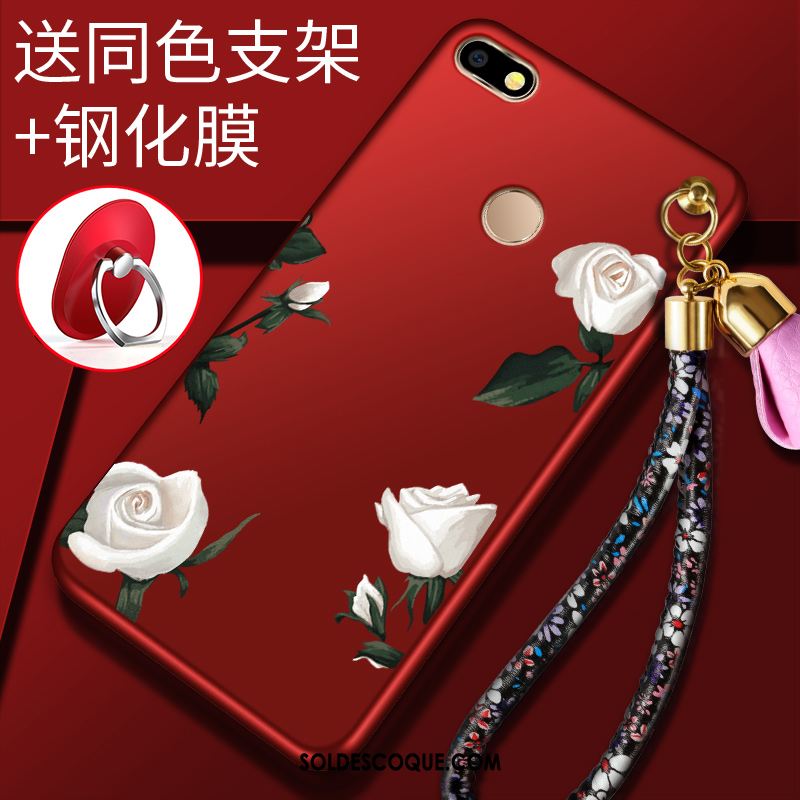 Coque Huawei Y6 Pro 2017 Support Fluide Doux Fleurs Téléphone Portable Rouge En Vente