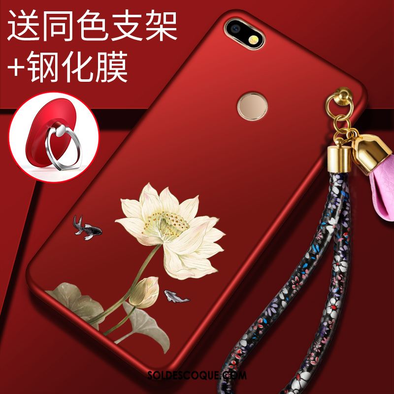 Coque Huawei Y6 Pro 2017 Support Fluide Doux Fleurs Téléphone Portable Rouge En Vente