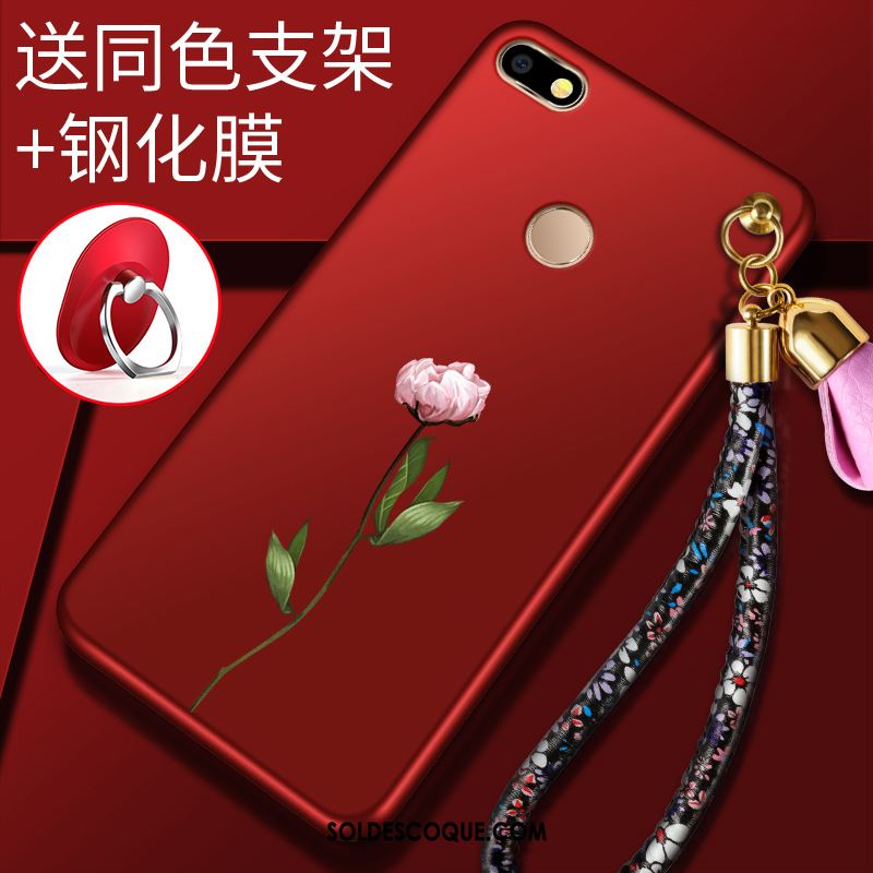 Coque Huawei Y6 Pro 2017 Support Fluide Doux Fleurs Téléphone Portable Rouge En Vente