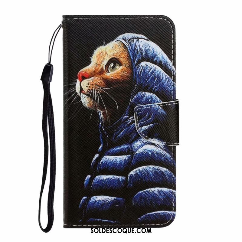 Coque Huawei Y6s Chat Bleu Dessin Animé Protection Carte Pas Cher