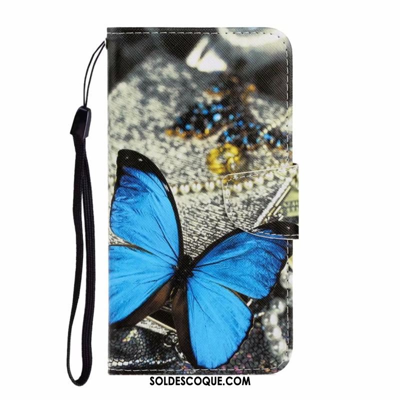 Coque Huawei Y6s Chat Bleu Dessin Animé Protection Carte Pas Cher